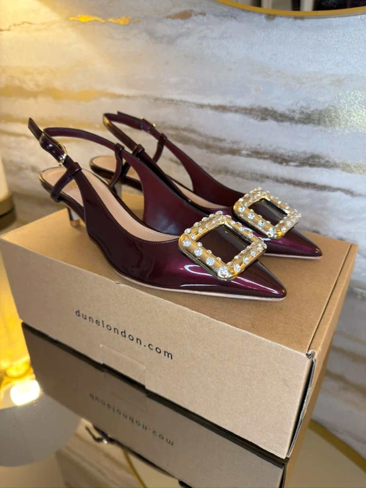 Dune Burgundy Patent Diamanté Heels 4