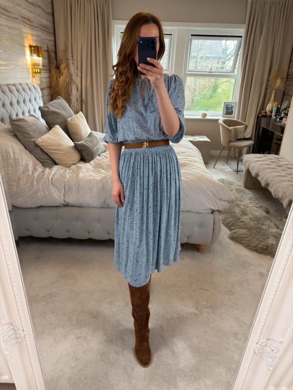 M&S Blue Floral Tassel Midi Dress 16