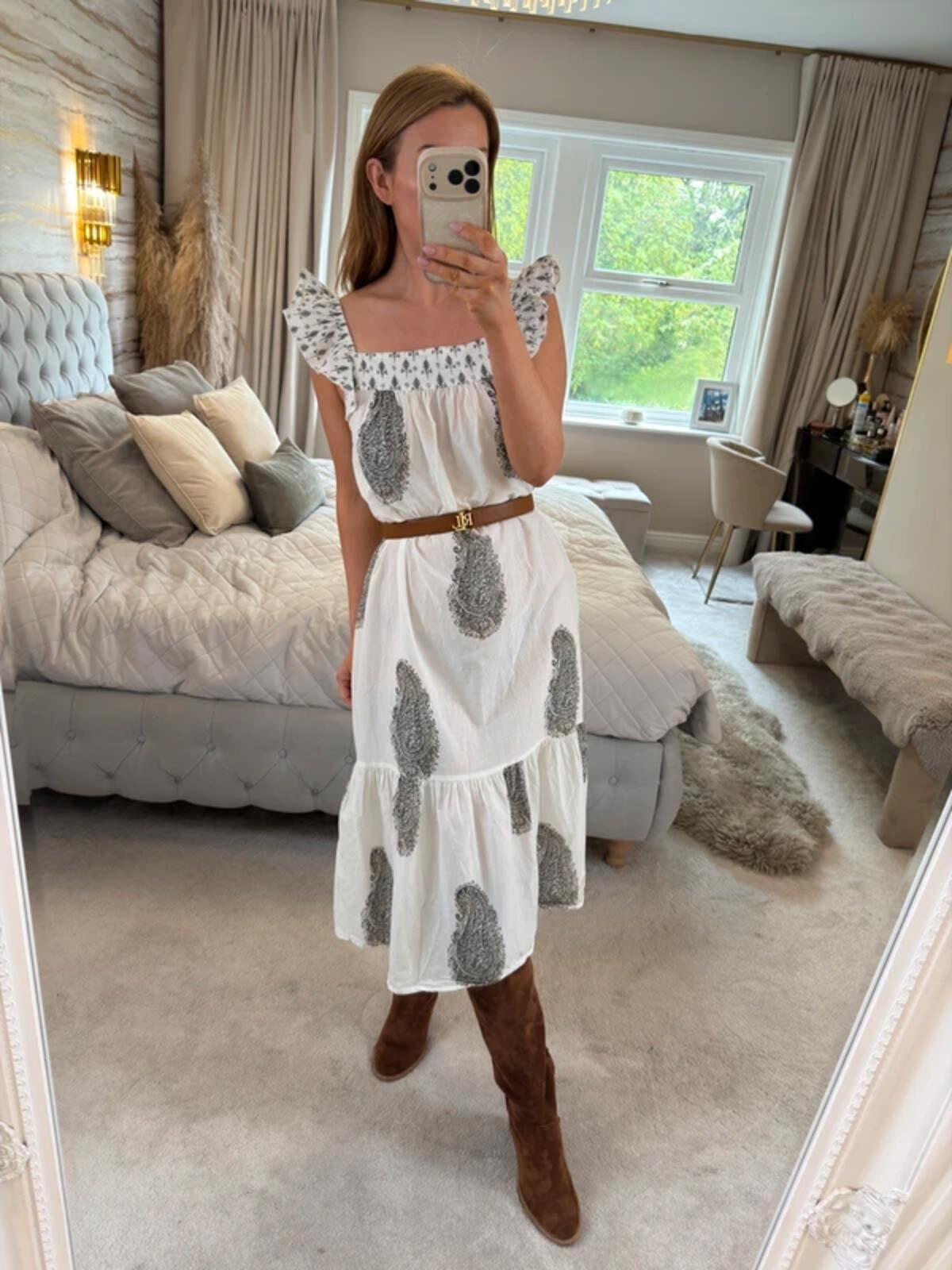 F&F White Paisley Frill Midi Dress 8/10