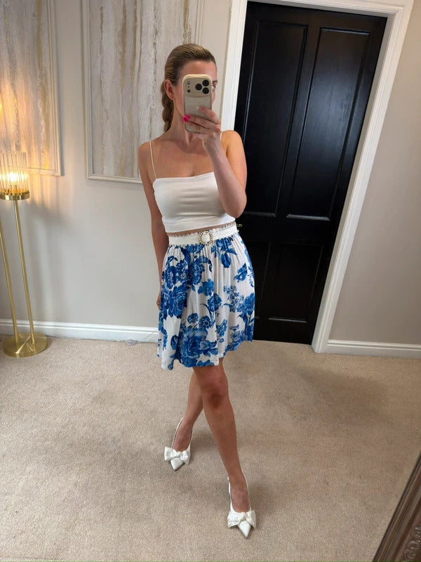 Cath Kidston White & Blue Floral Skirt Small