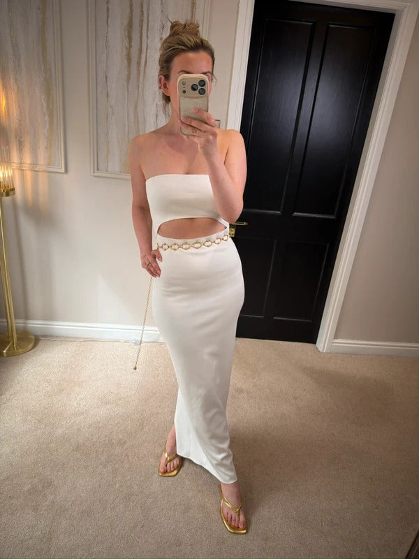 BNWT Zara White Cut Out Strapless Midi Dress