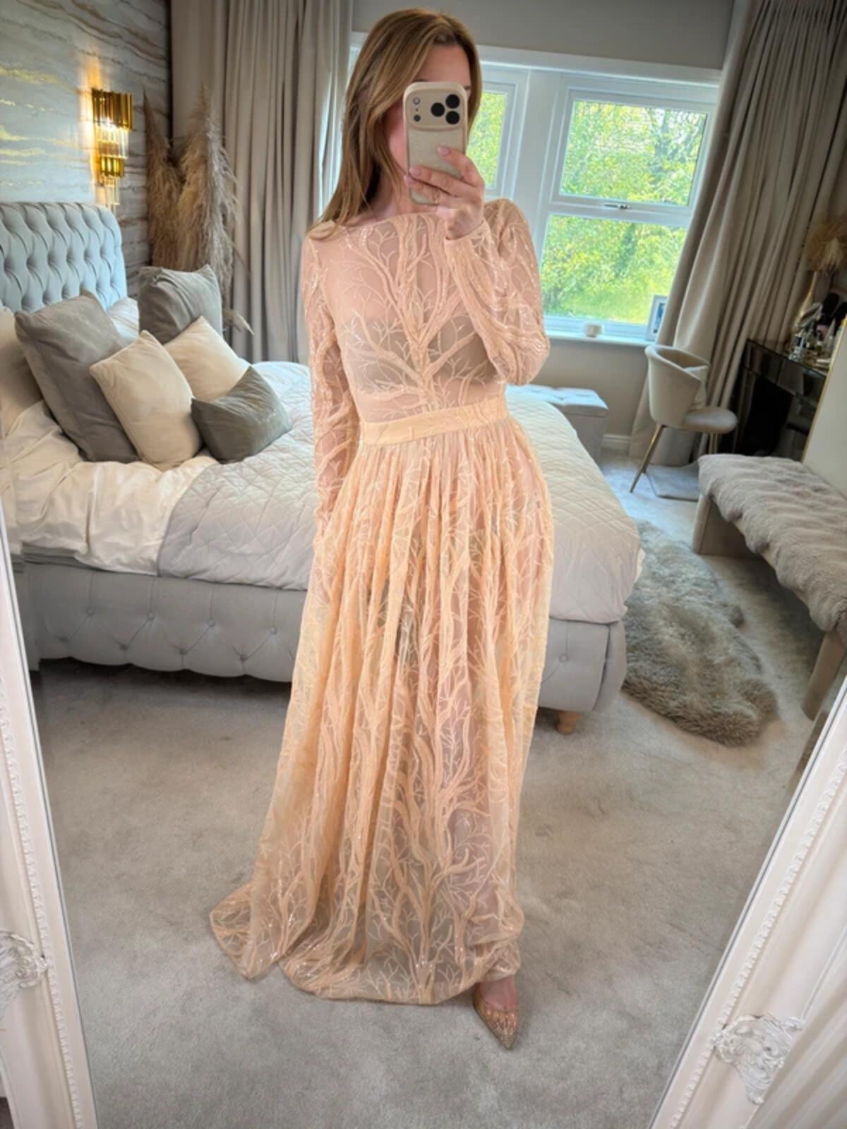 House of CB Lucya Nude Sheer Evening Dress XS