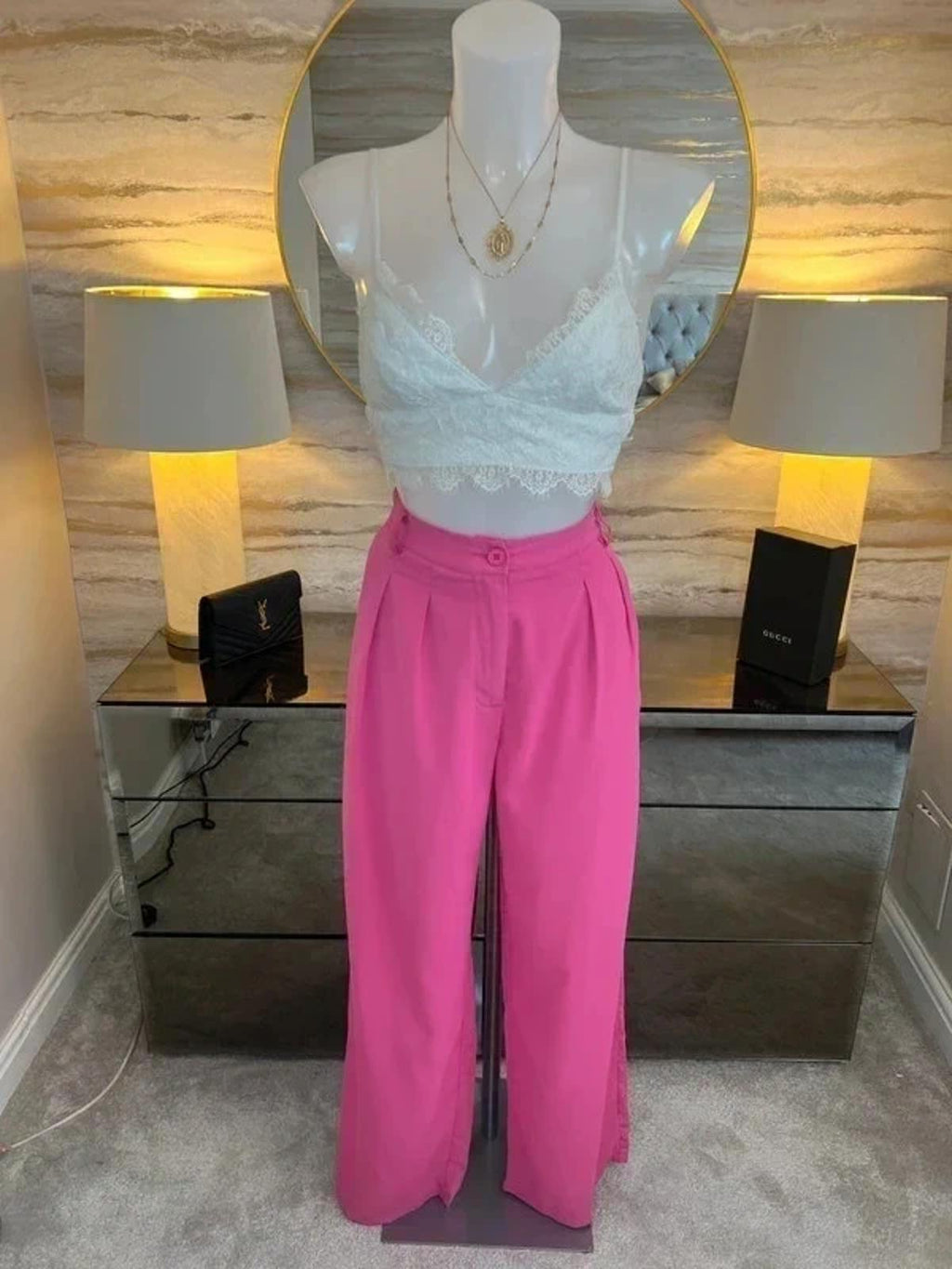 Pink Wide Leg Trousers Tall Small