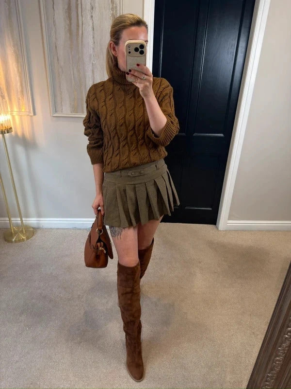 M&S Brown Cable Knit Roll Neck Jumper Medium