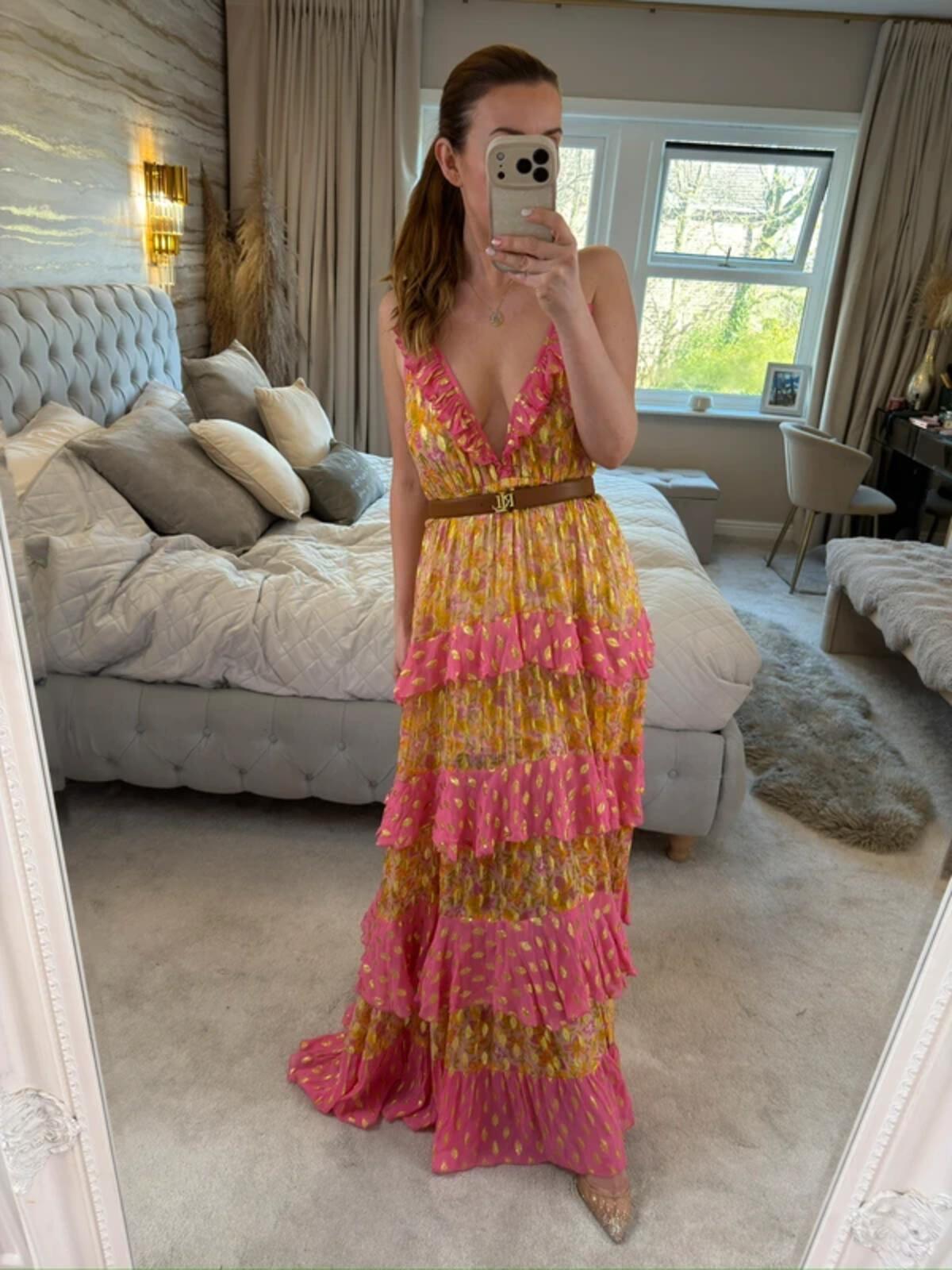 Miss June Pink & Gold Bohemian Maxi Dress One Size