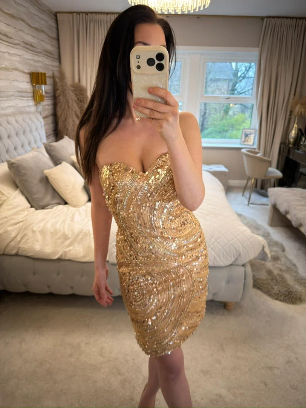 Forever Unique Gold Embellished Strapless Dress 8