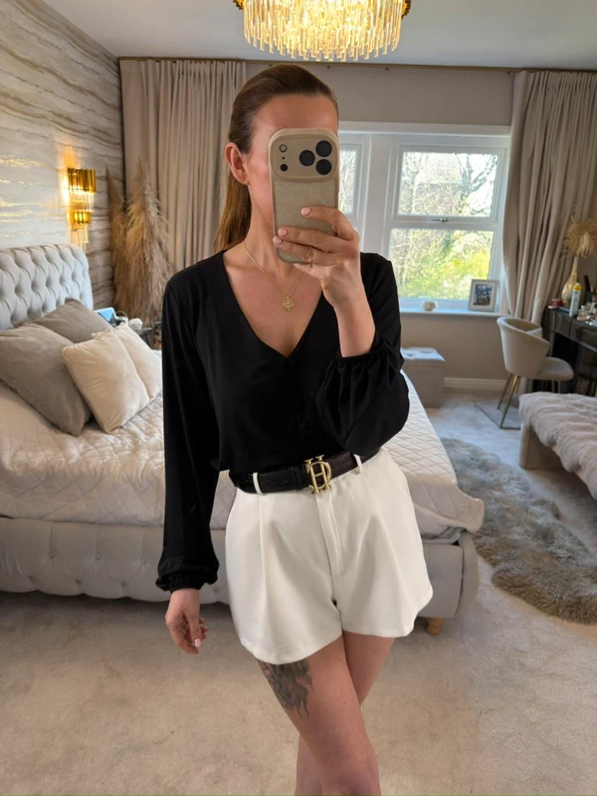 ICHI Black Button Bodysuit M/L