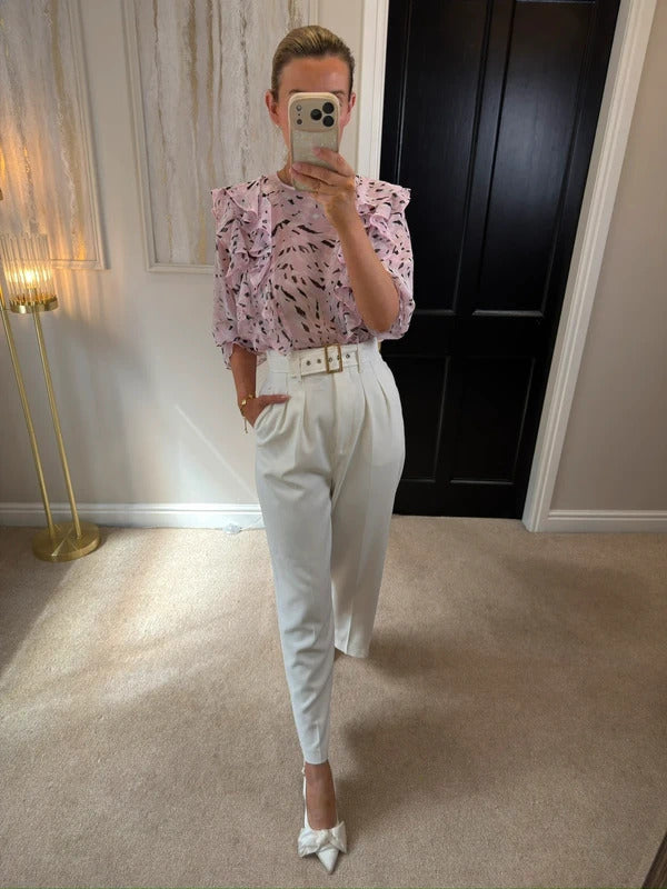 River Island Light Pink Frill Sheer Blouse 10