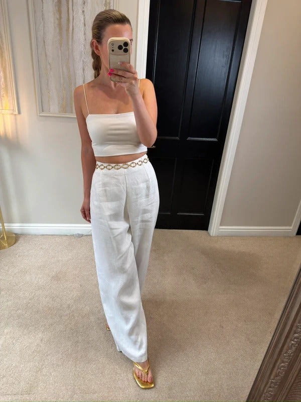 BNWT Beach City White Linen Wide Leg Trousers Large