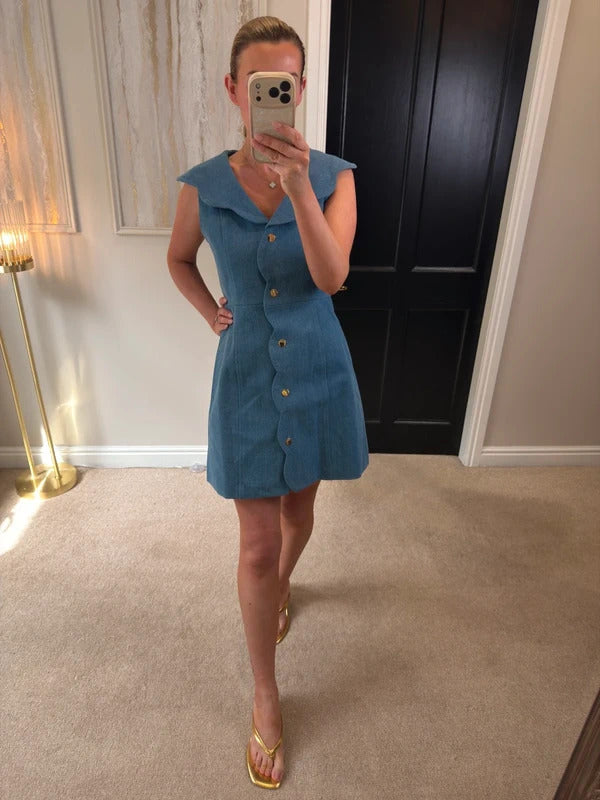 BNWT Vita Grace Sharna Scallop Hem Denim Mini Dress Size Medium