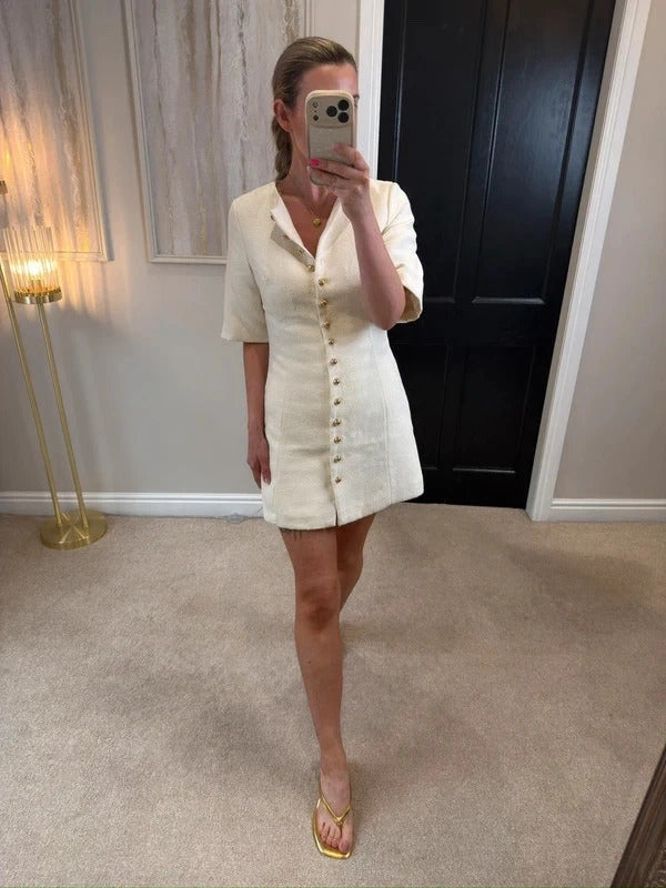 H&M Cream Tweed Effect Mini Dress XS