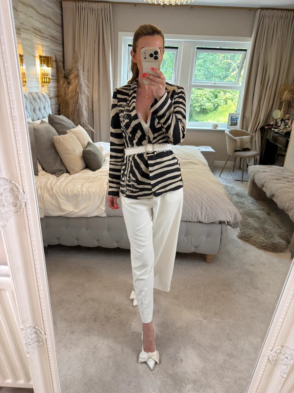 Zara Black & Cream Animal Print Blazer Small