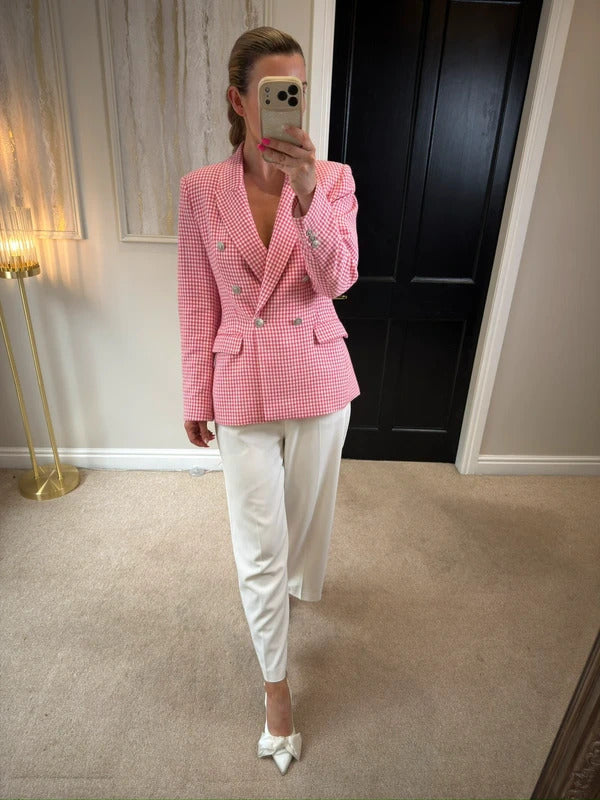 Zara Pink & White Gingham Blazer Small