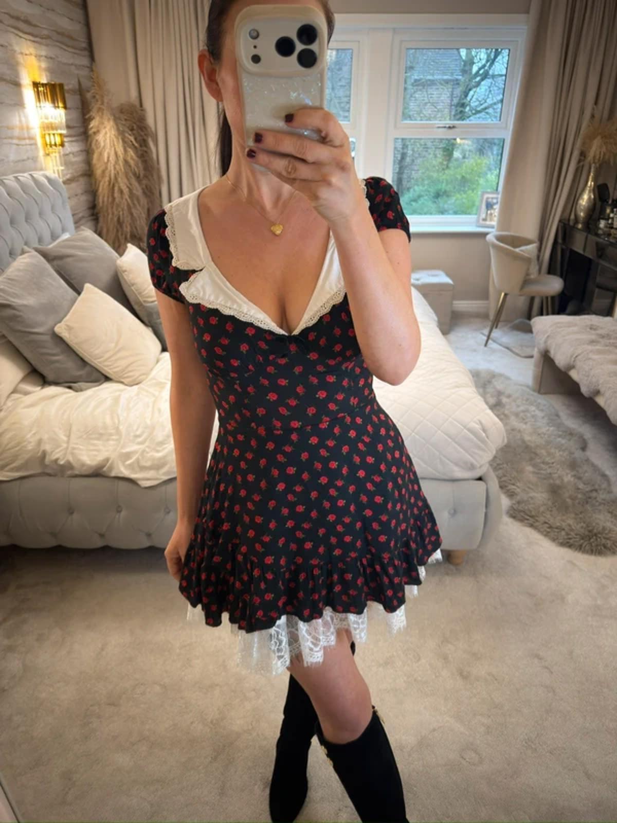 Kimchi Blue Black Rose Collared Mini Dress XS