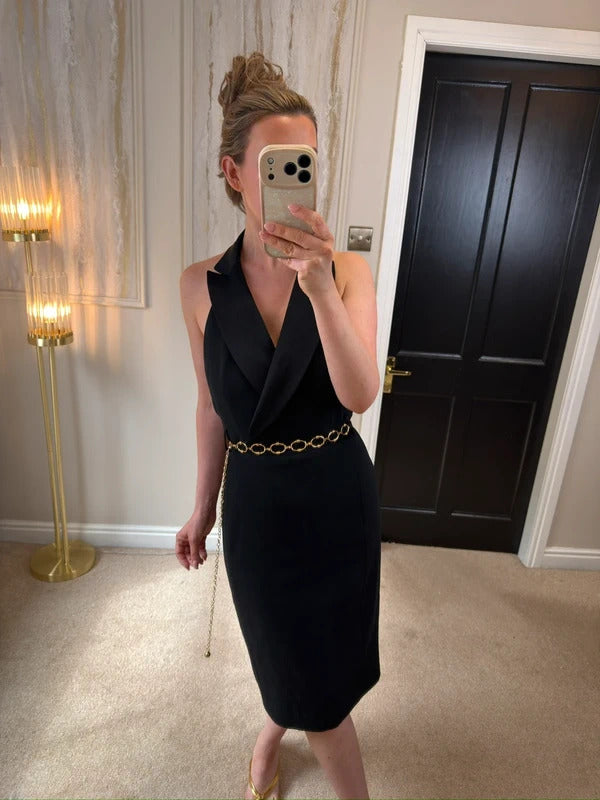 Karen Millen Black Halterneck Tuxedo Dress 12