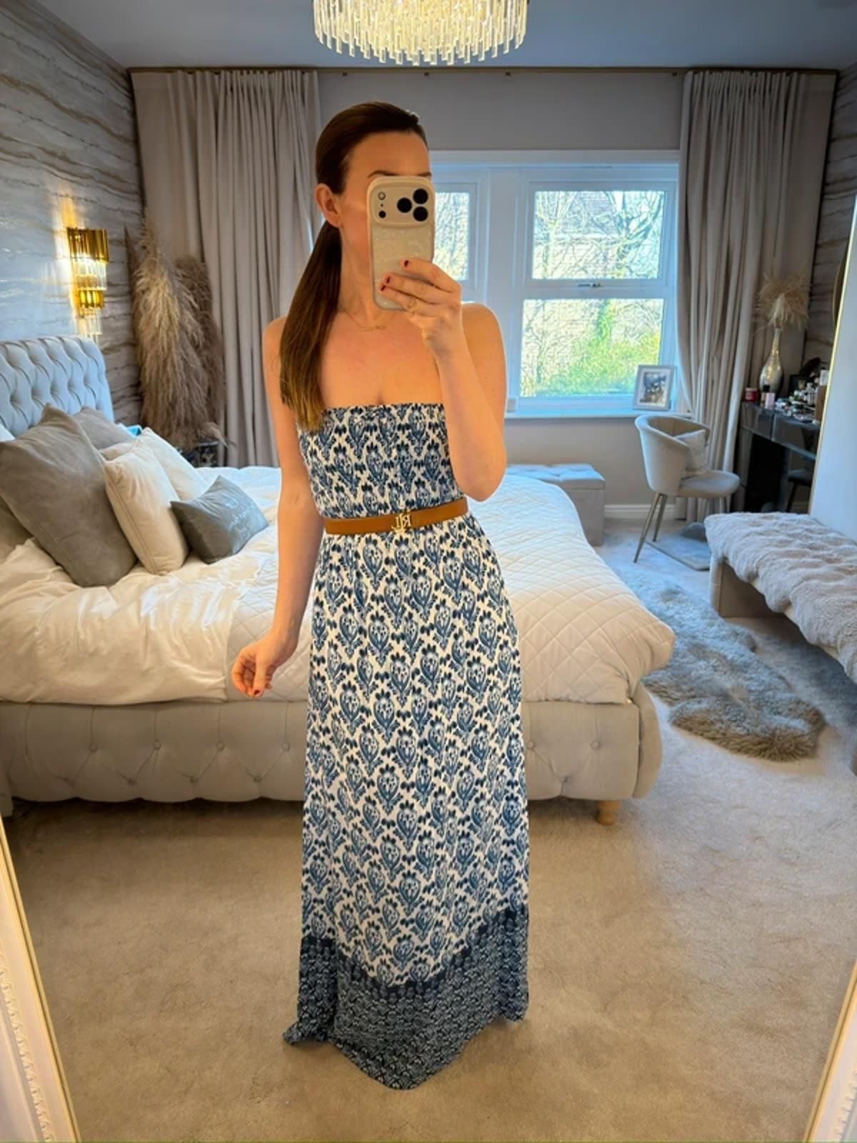 M&S Blue & White Maxi Dress 10