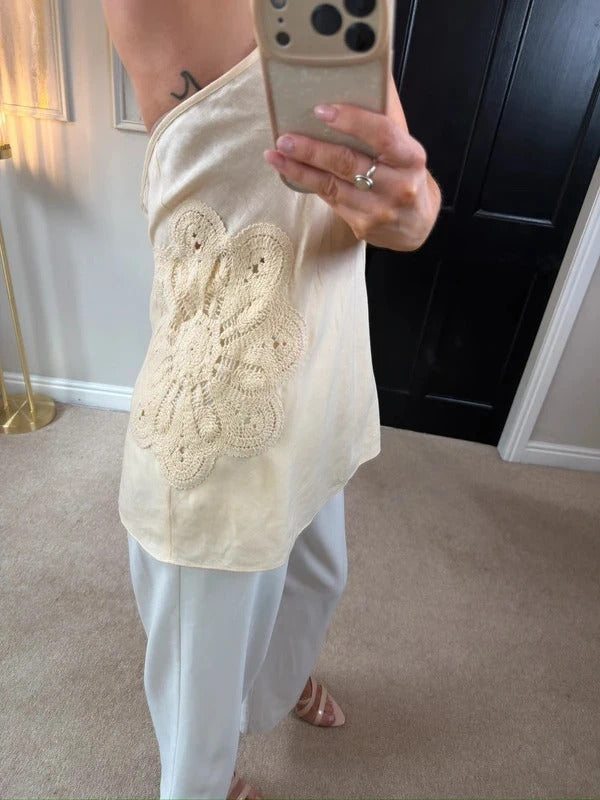 M&S Cream Linen Blend Crochet Blouse 14