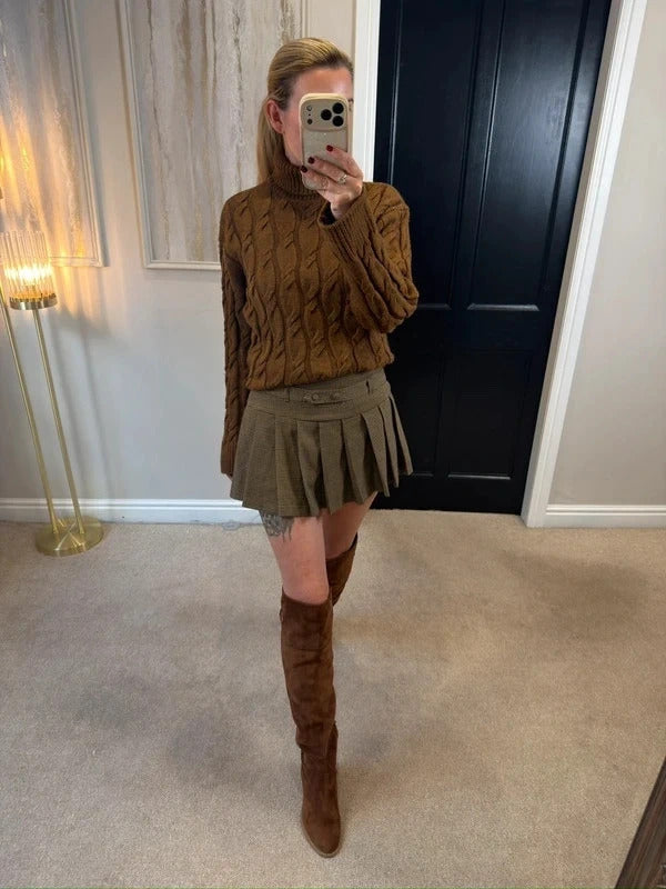 M&S Brown Cable Knit Roll Neck Jumper Medium