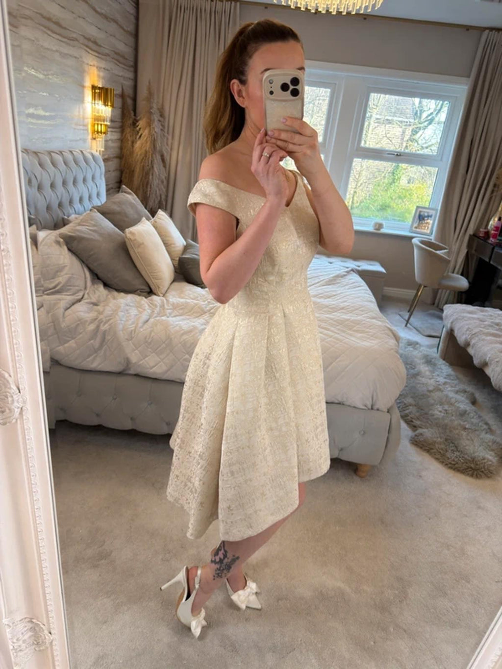 Coast Ivory & Gold Dip Hem Dress 12