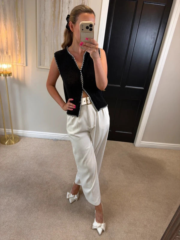 ASOS Black & White Crochet Waistcoat Small