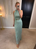 BNWT Jodie Moi Mint Green & Gold Tie Neck Maxi 10