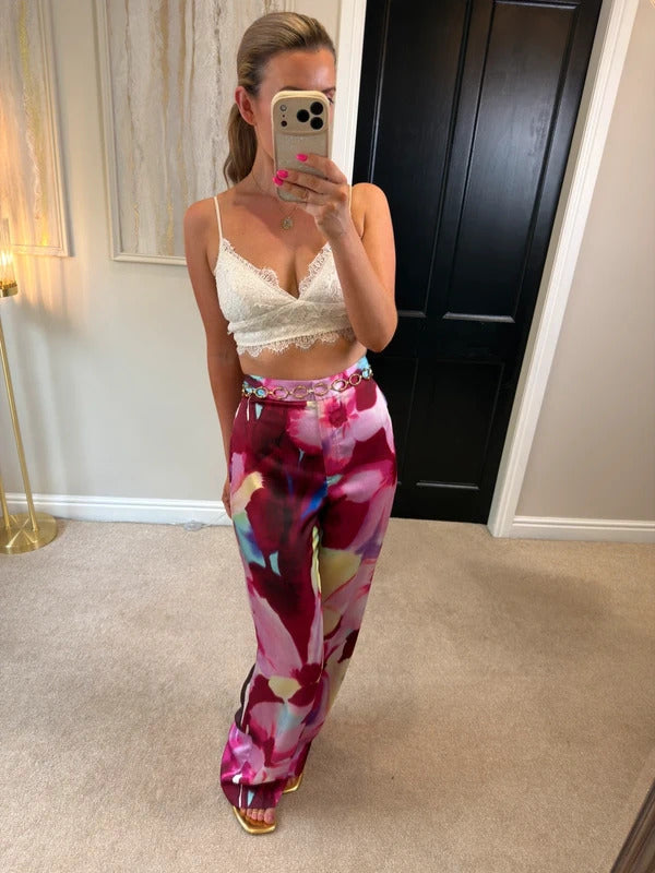 Zara Multicoloured Satin Wide Leg Trousers Small