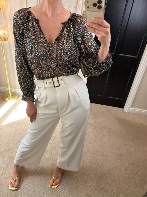 Oliver Bonas Black Multicoloured Floral Sheer Blouse 10