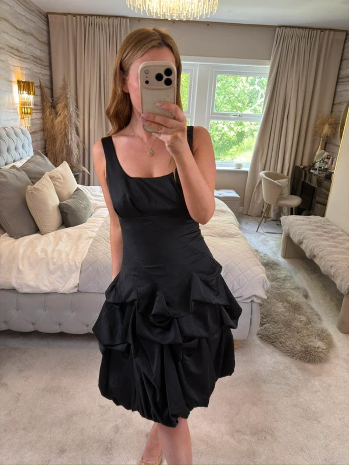 Monsoon Black Satin Bubble Hem Parachute Dress 10