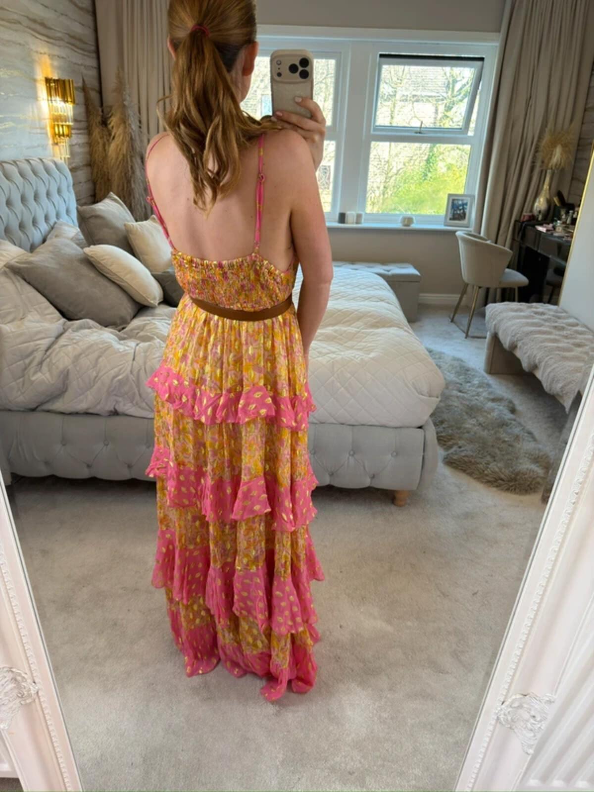 Miss June Pink & Gold Bohemian Maxi Dress One Size