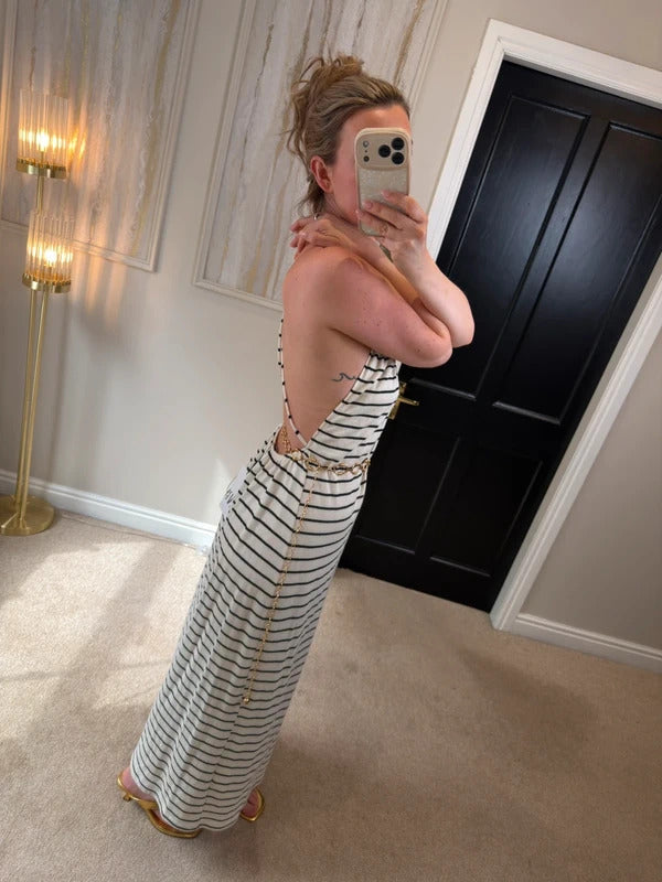 BNWT Zara Cream & Black Stripe Maxi Dress Medium
