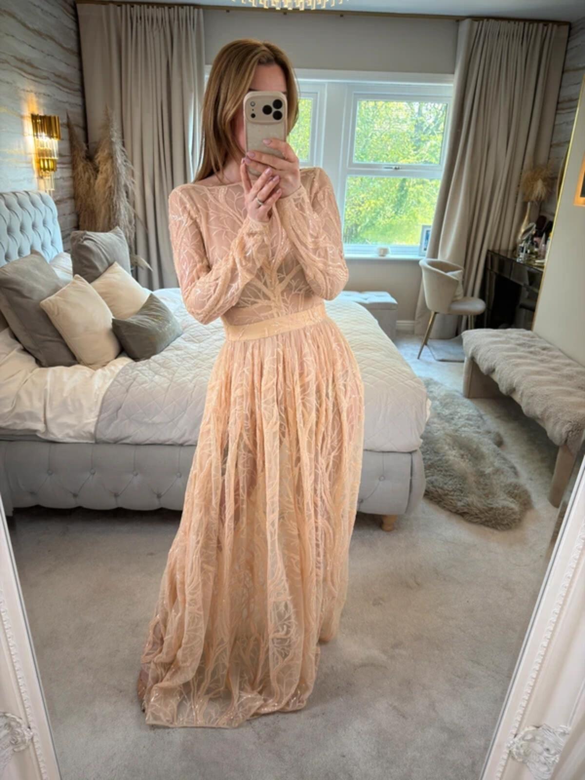 House of CB Lucya Nude Sheer Evening Dress XS
