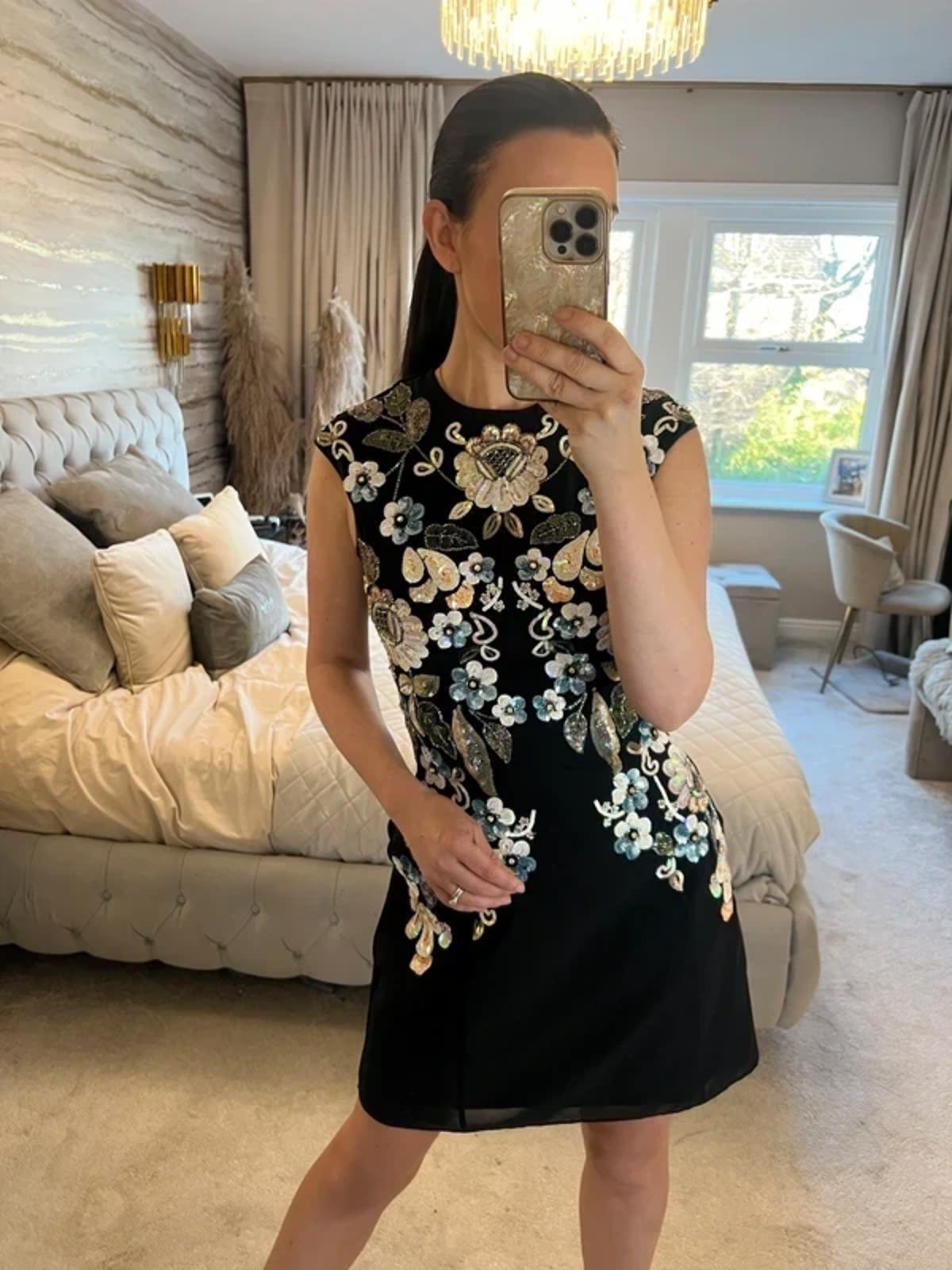 Needle & Thread Black Embellished Floral Dress 8