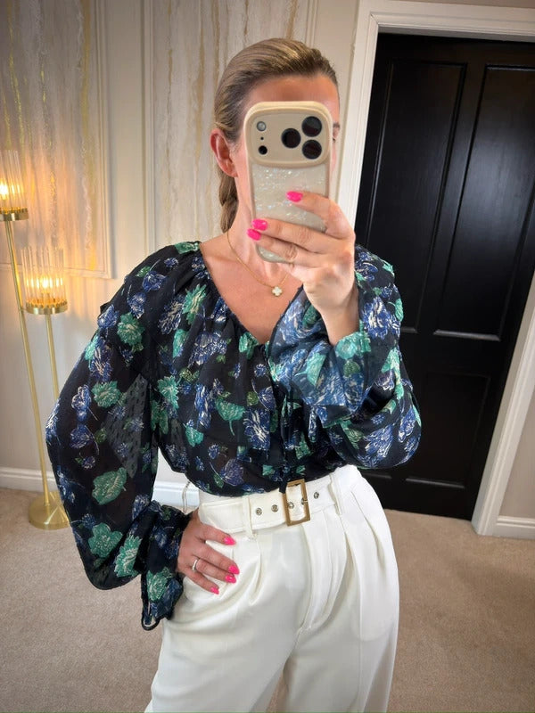 BNWT Warehouse Black Floral Boho Blouse 12