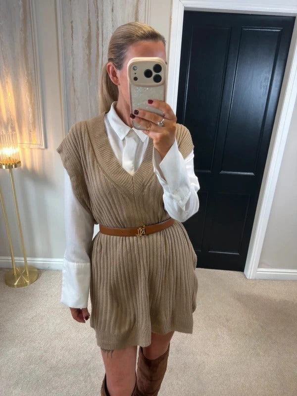 Yours Brown Ribbed Sleeveless Jumper 14/16