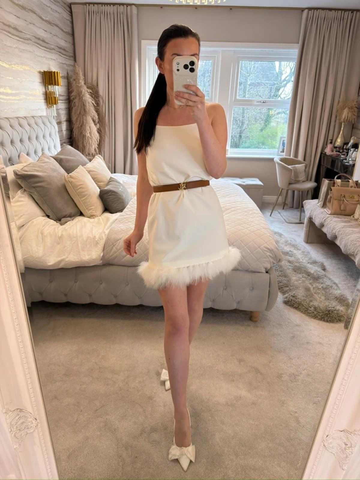 Topshop White Feather Mini Dress 6