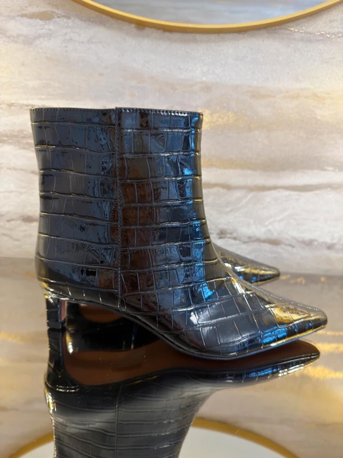 River Island Black Patent Croc Ankle Boots 4