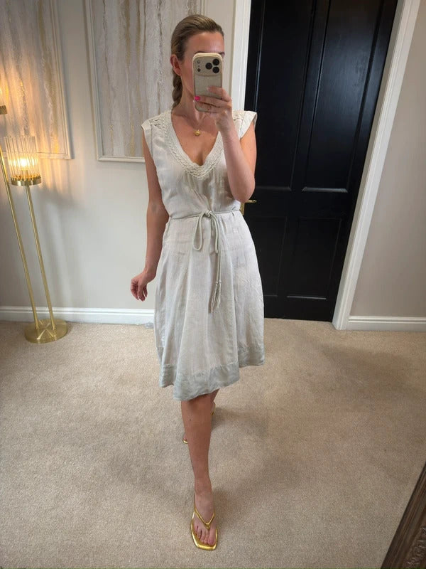 Jigsaw Light Stone Linen Dress 12