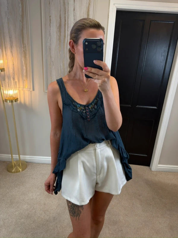 Vintage River Island Navy Boho Blouse 14