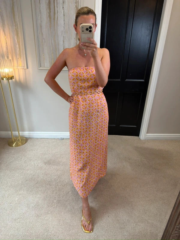 Anthropologie The Aliza Strapless Linen Maxi Dress Small