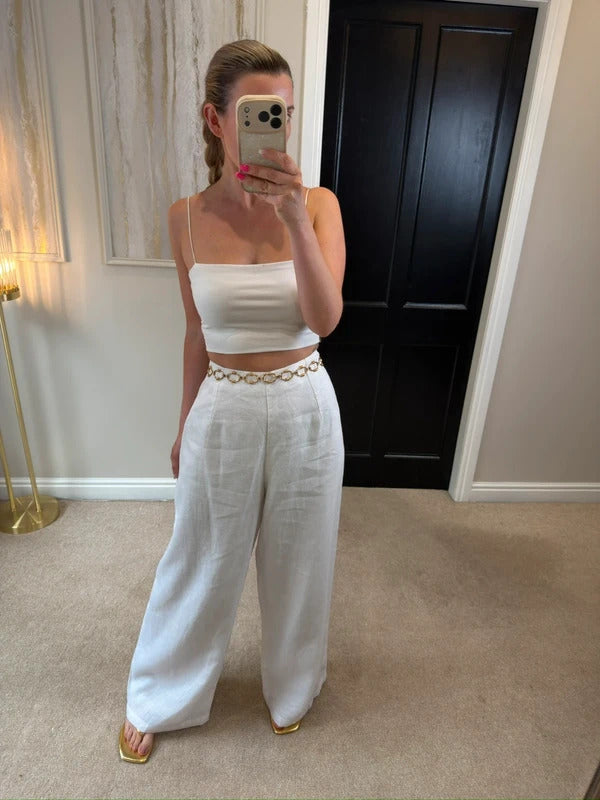 BNWT Beach City White Linen Wide Leg Trousers Large