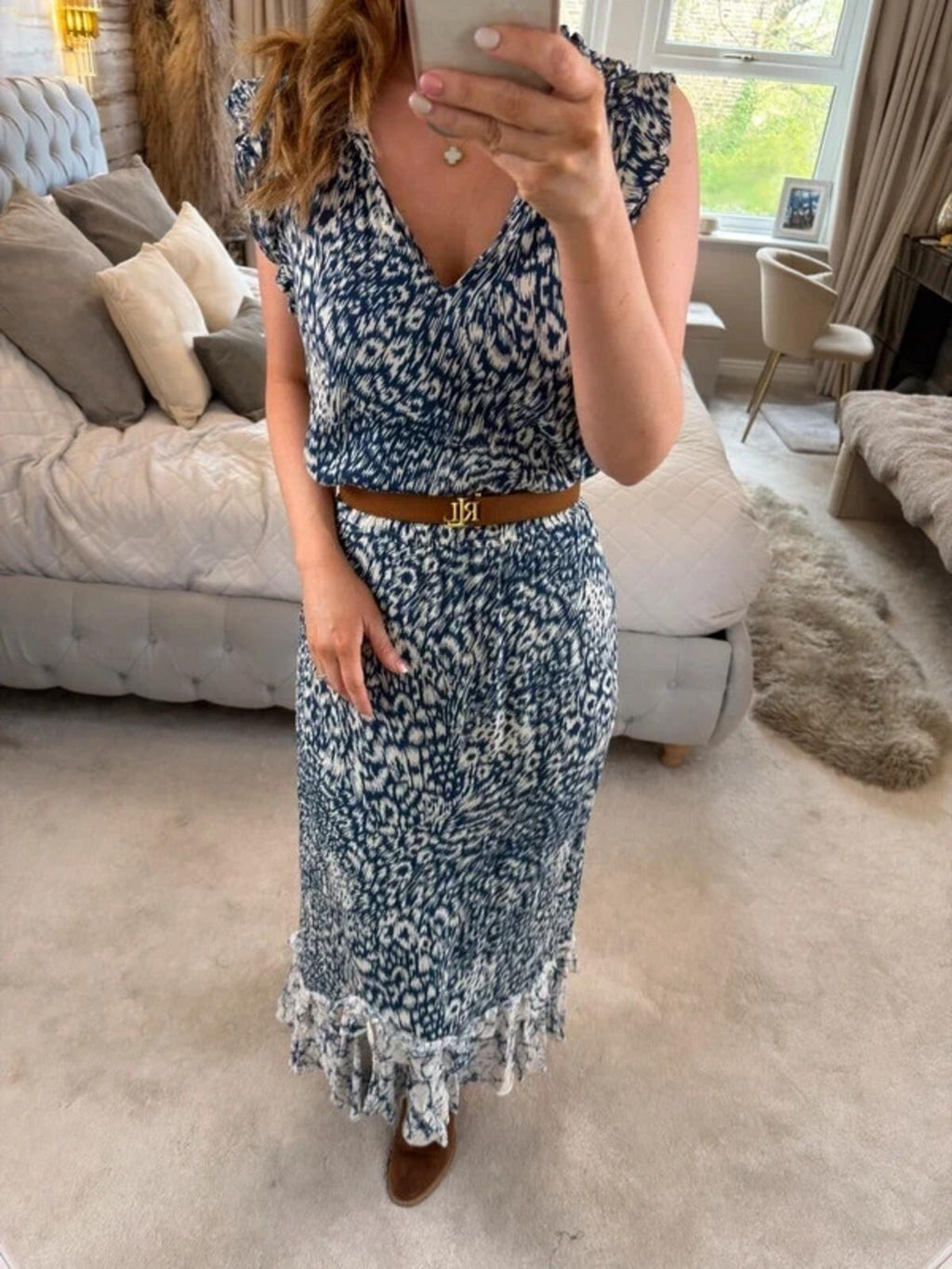 Oasis Navy & White Midi Dress Medium