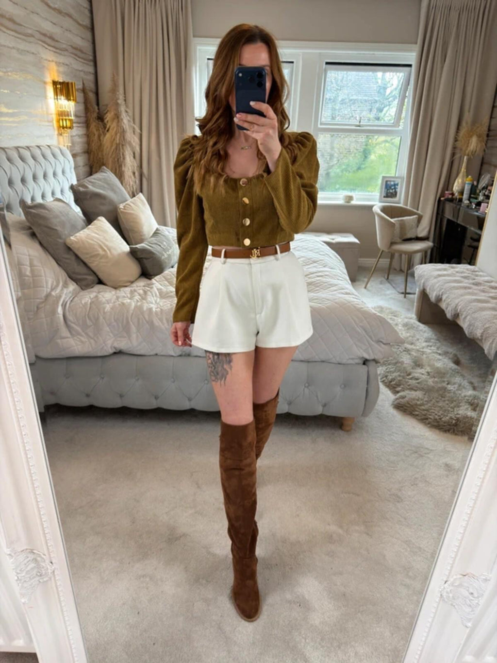Zara Brown Corduroy Puff Sleeve Top Medium