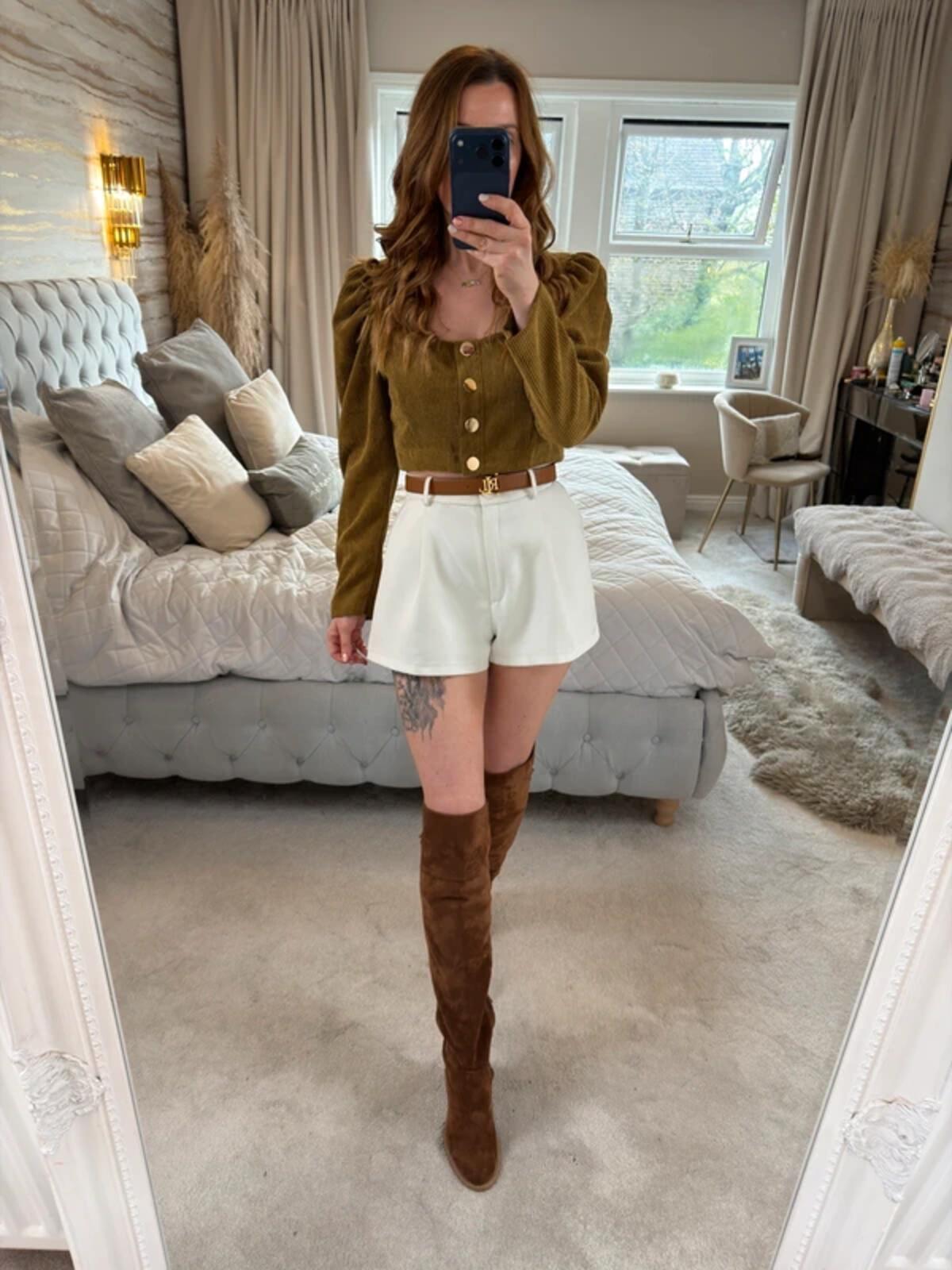 Zara Brown Corduroy Puff Sleeve Top Medium