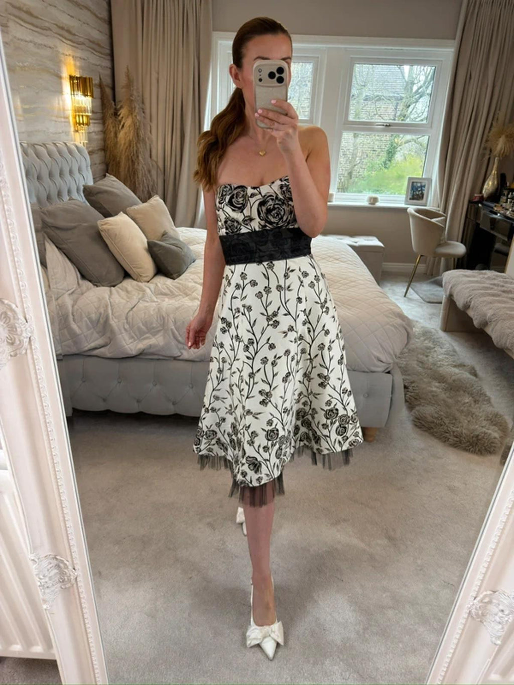Warehouse Strapless Floral Tulle Midi Dress 12