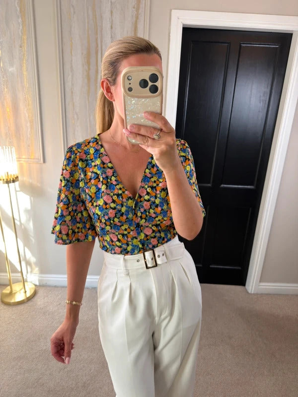 ASOS Multicoloured Floral Tie Back Blouse 10