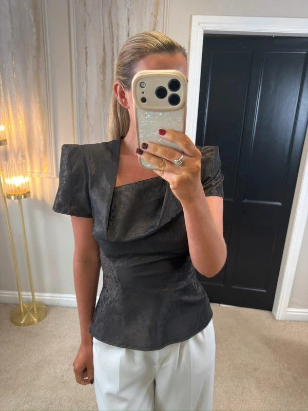 Bolongaro Trevor Brown Metallic Statement Blouse