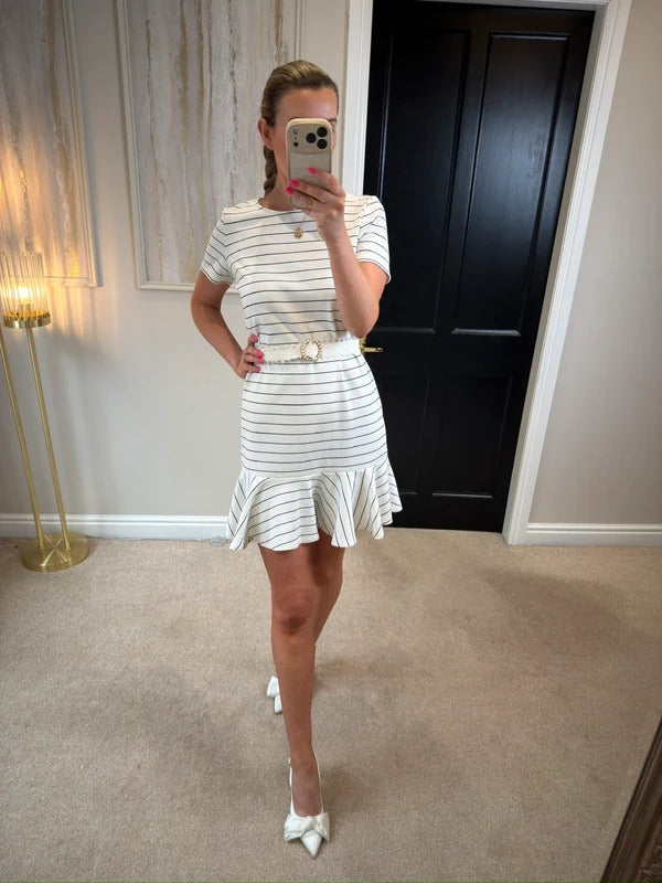 Vila White & Black Stripe Mini Dress Small