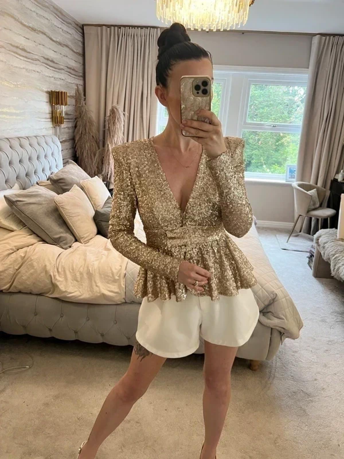 KU By Spendlove Gold Sequin Power Shoulder Jacket 6/8
