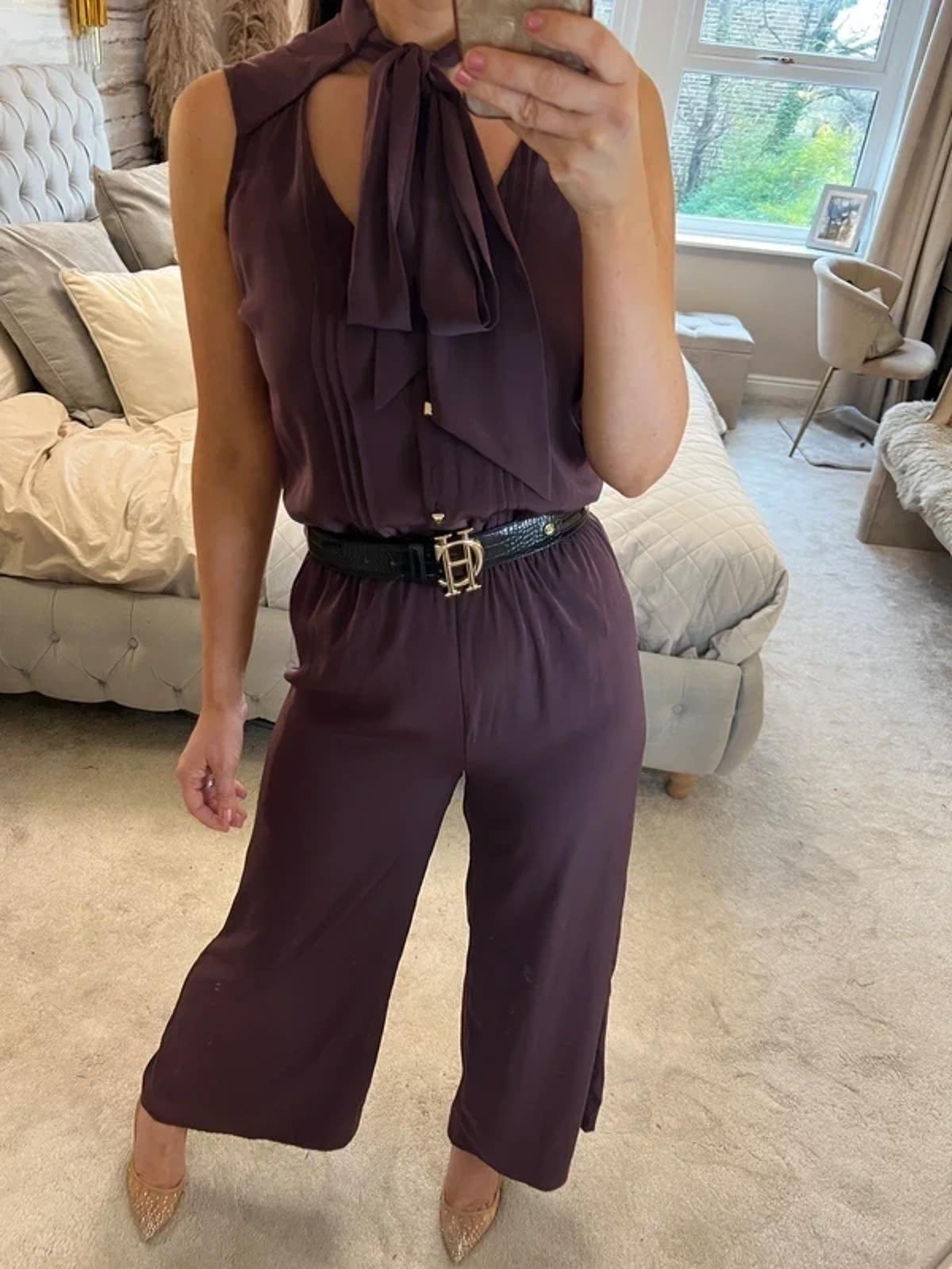 River Island Burgundy Cropped Pussy Bow Jumpsuit 6