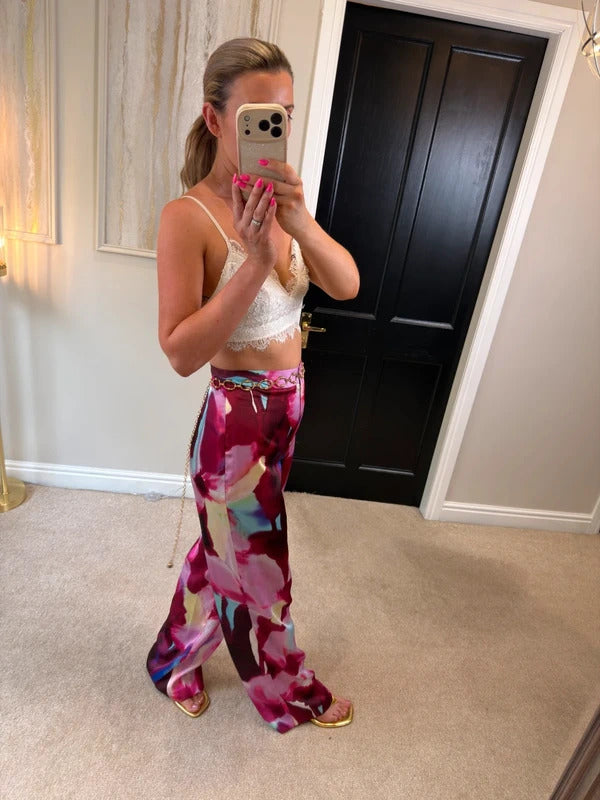 Zara Multicoloured Satin Wide Leg Trousers Small